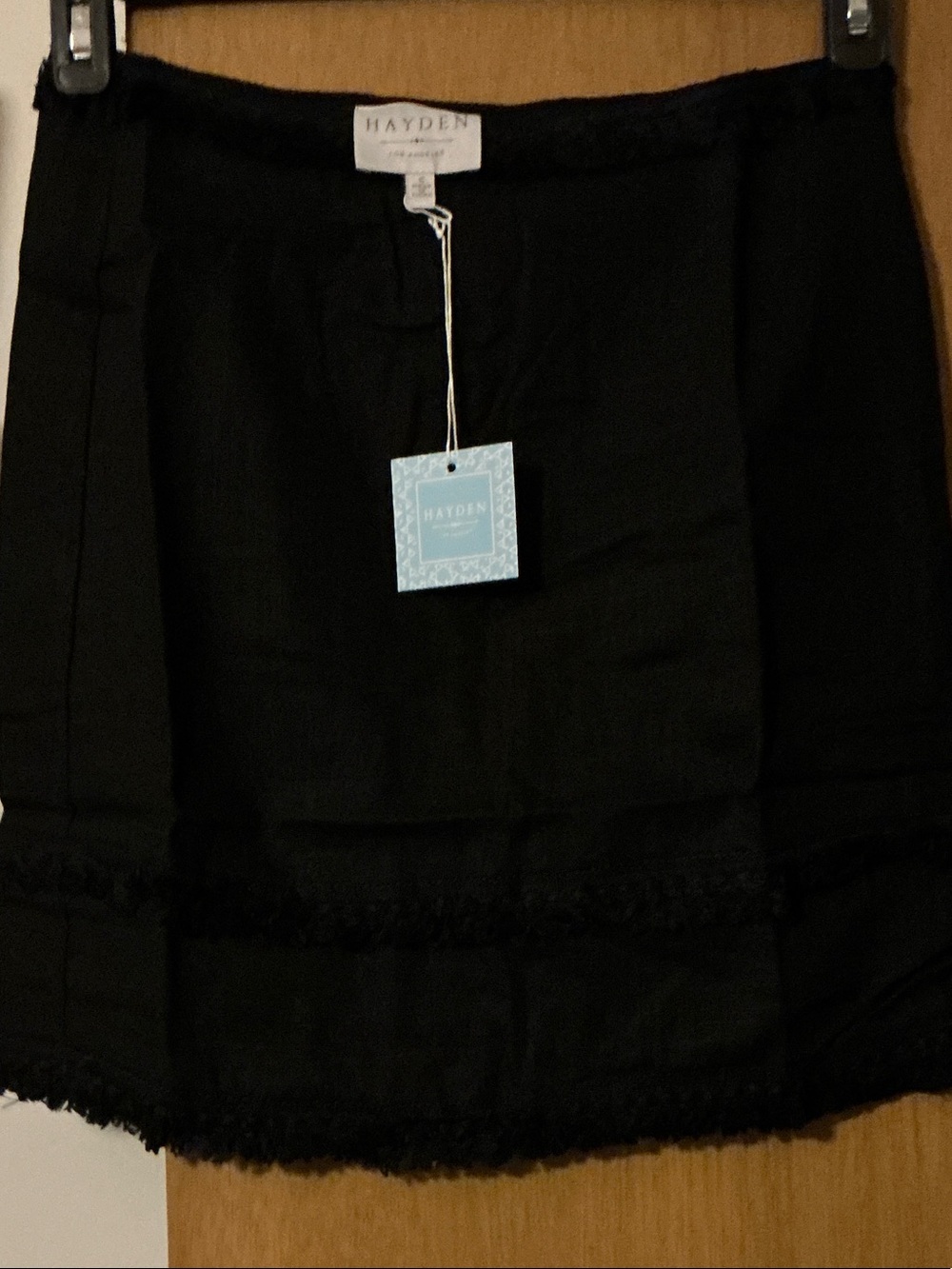Hayden Black Mini Skirt with Fringe Trim